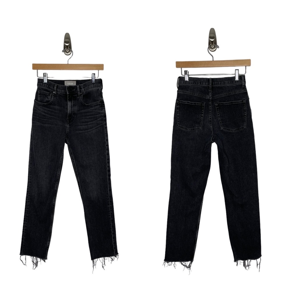 Everlane | High Rise Straight Jeans in Washed Black Raw Hem 26